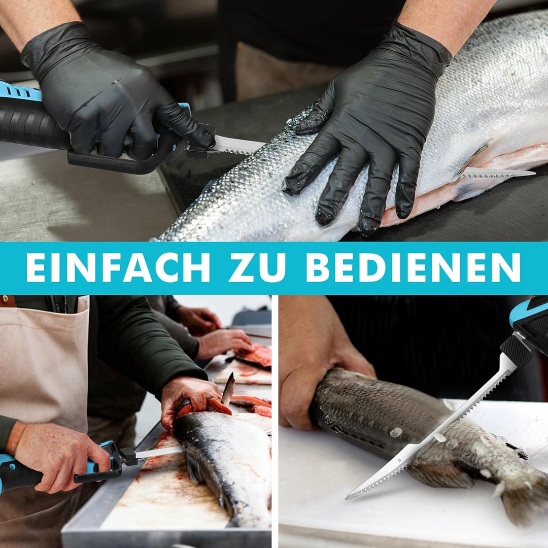 DURATECH 12V Kabelloses Elektrisches Fischmesser mit 20cm und 25cm Klingen, Elektrisches Messer mit