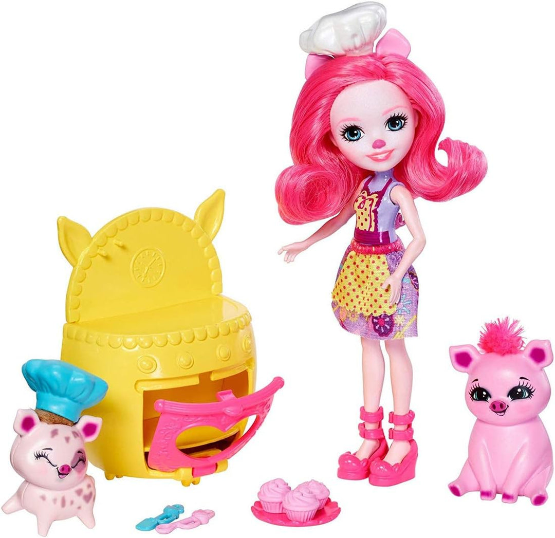 Enchantimals Mattel FJJ28 - Themenpack Backfreunde mit Schweinemädchen Petya Pig Puppe und 2 Tierfre