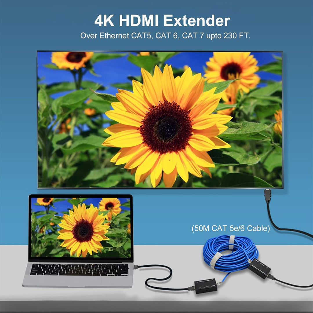 HDMI Extender 4K, über Ethernet CAT5 CAT6 CAT7 HDMI Extender überträgt bis zu 65 Meter (213 Fuss), 4
