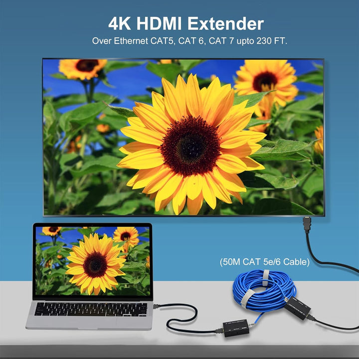 HDMI Extender 4K, über Ethernet CAT5 CAT6 CAT7 HDMI Extender überträgt bis zu 65 Meter (213 Fuss), 4