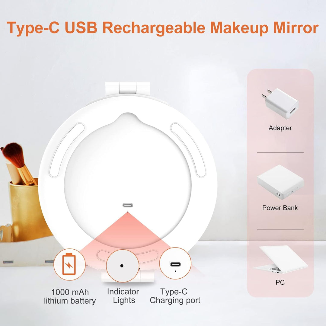 FUNTOUCH Wiederaufladbarer Schminkspiegel mit Beleuchtung, Reisespiegel mit 1X / 5X Vergrösserung, 3