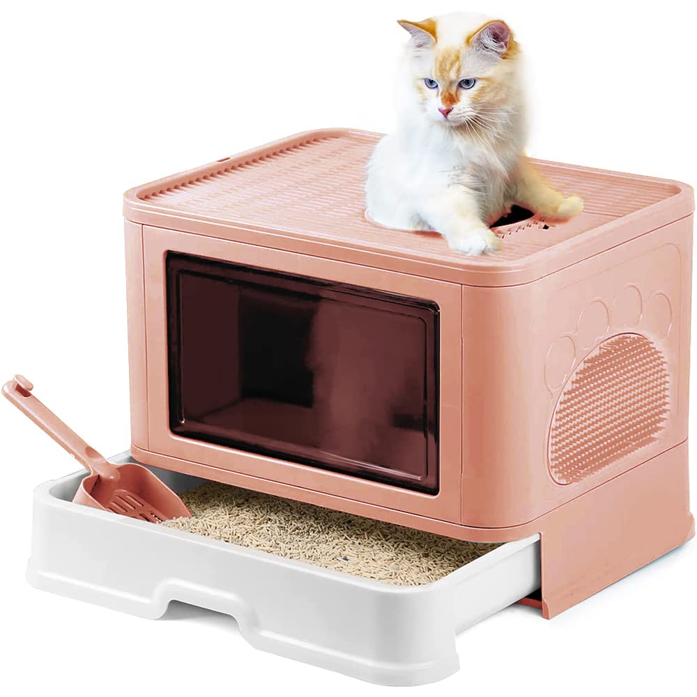Katzenklo, Katzentoilette mit Deckel, Katzenklo inklusive Schaufel, ausziehbares Tablett, 2 Öffnunge