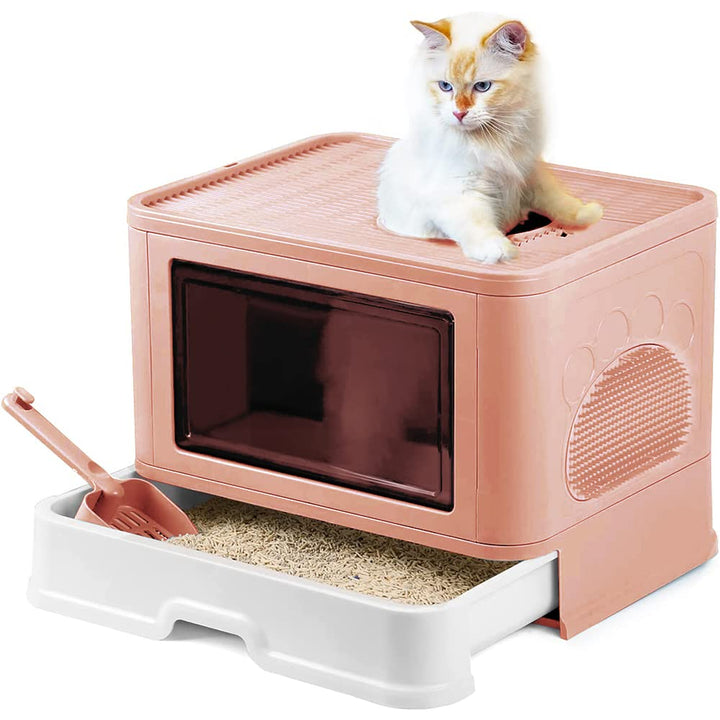 Katzenklo, Katzentoilette mit Deckel, Katzenklo inklusive Schaufel, ausziehbares Tablett, 2 Öffnunge