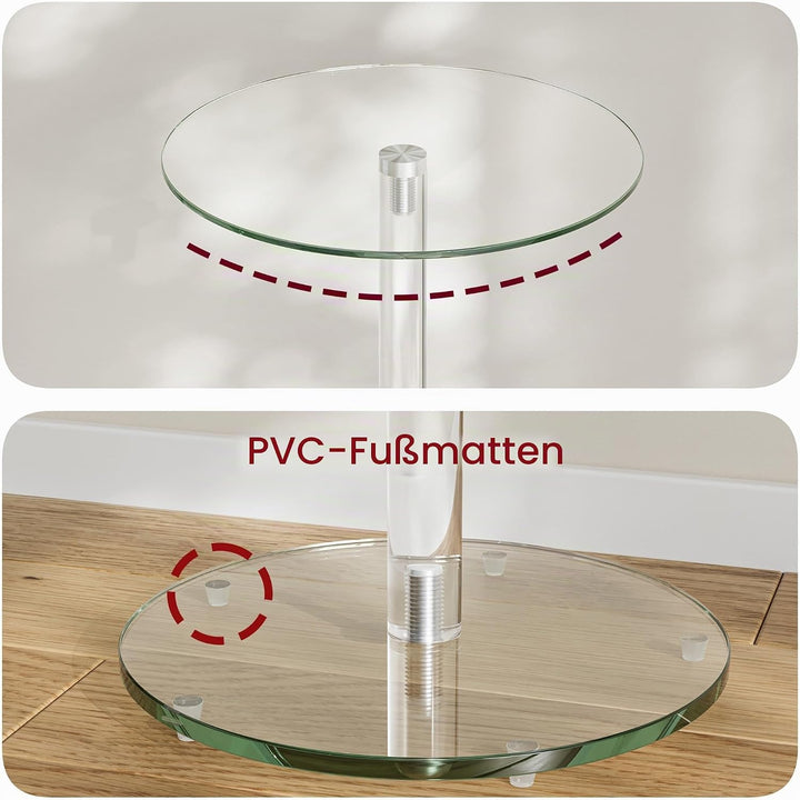 Beistelltisch Rund Glas Transparent Klein Side Table Wohnzimmer LET524TR, Rund