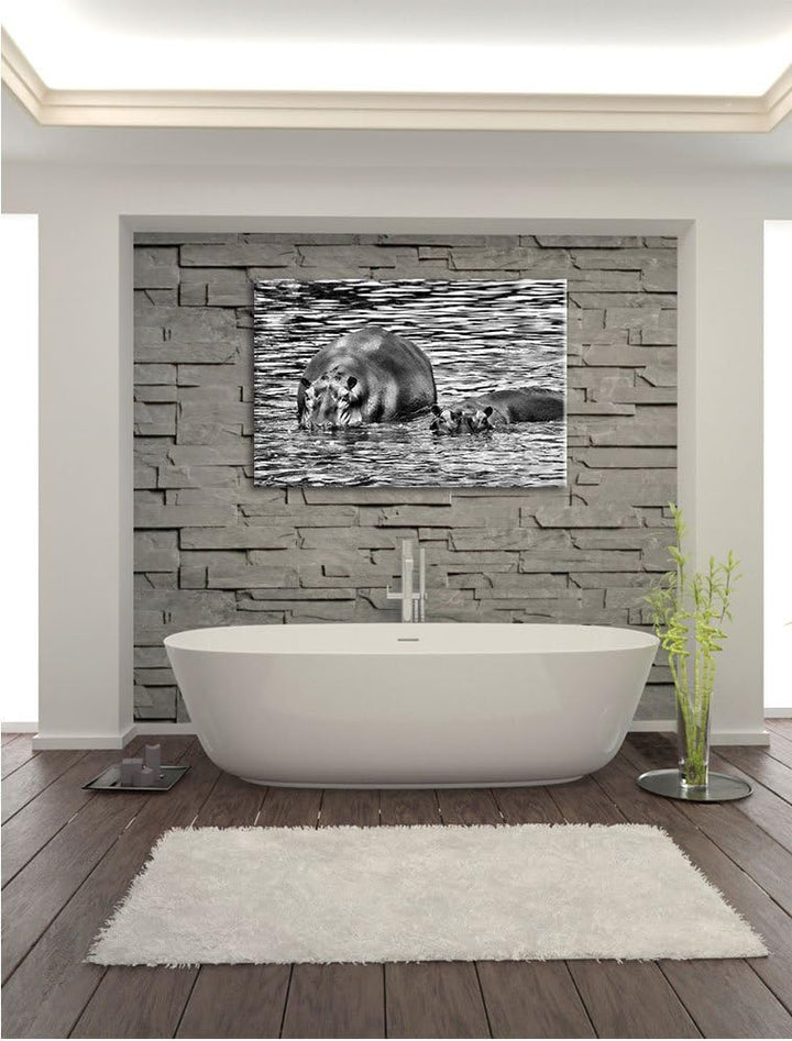 Pixxprint Zwei Flusspferde im hohen Wasser als Leinwandbild/Grösse: 100x70 / Wandbild/Kunstdruck/fer