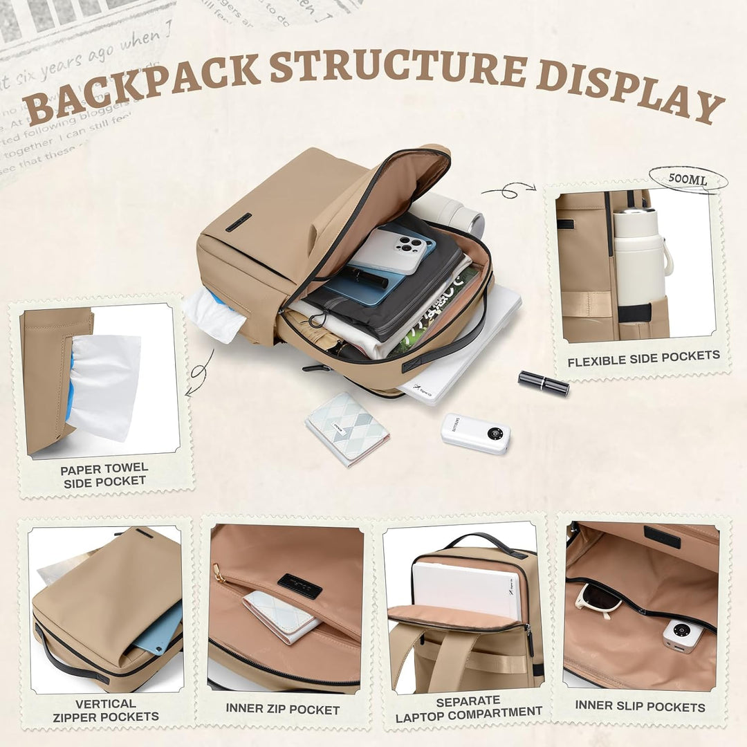 GOLF SUPAGS Kunstleder Rucksack Damen, Stilvoller Laptop Rucksack, Multifunktionaler Tagesrucksack W