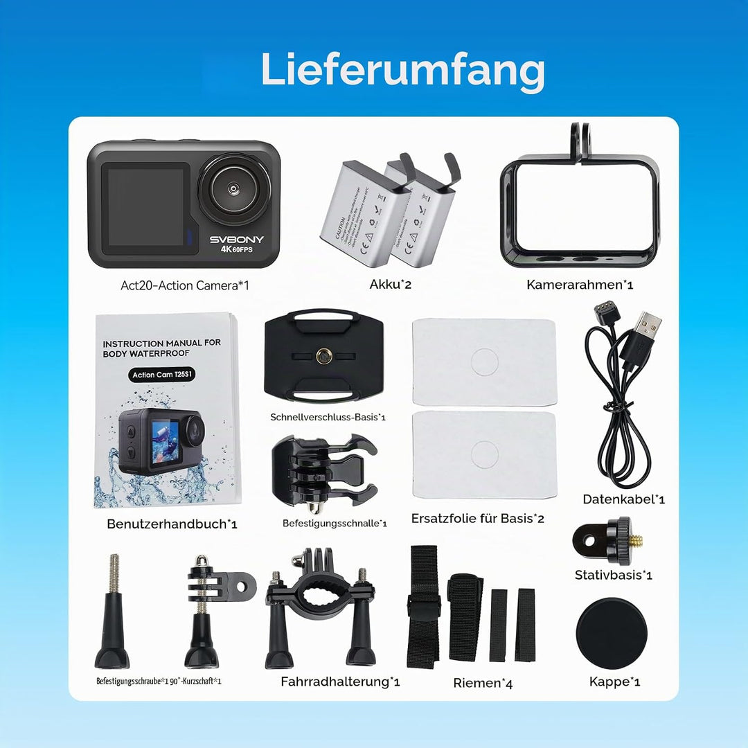 SVBONY 4K 60FPS Unterwasserkamera, EIS2.0 Stabilisierung, Wasserdicht bis 12 Meter ohne Gehäuse, Spr