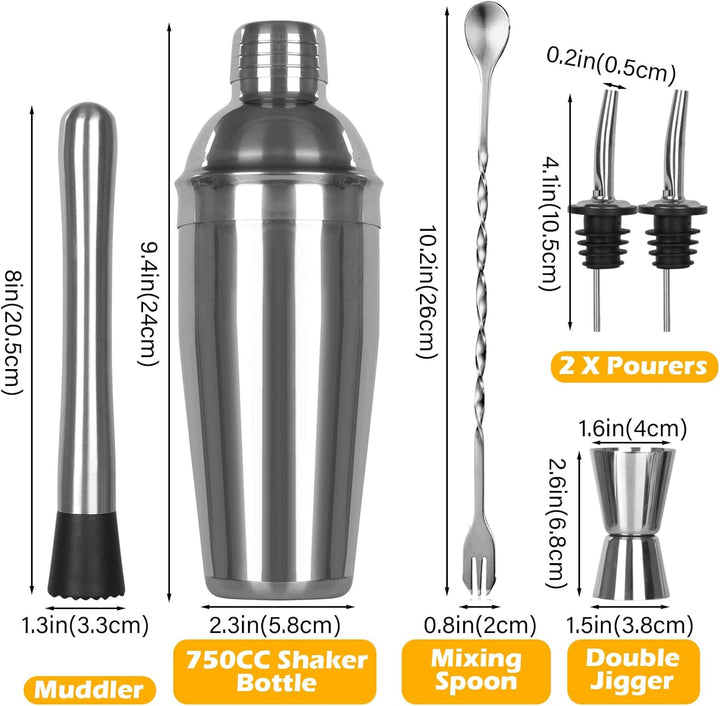 Cocktail Shaker Set,6 Stück Edelstahl Cocktails Mix Sets,750 ML cocktailshaker Glas,Gin coktailshake