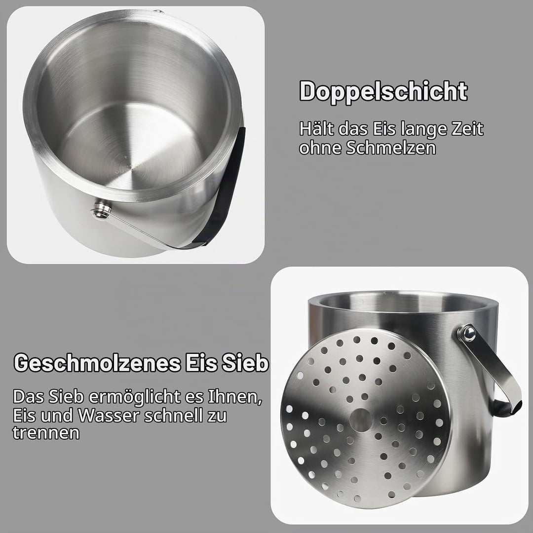 4L eiswürfelbehälter mit deckel sektkühler flaschenkühler champagner kühler doppelwandiger Eiskübel