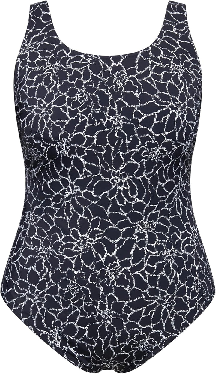 Ulla Popken Damen Badeanzug 42 Schwarz, 42 Schwarz