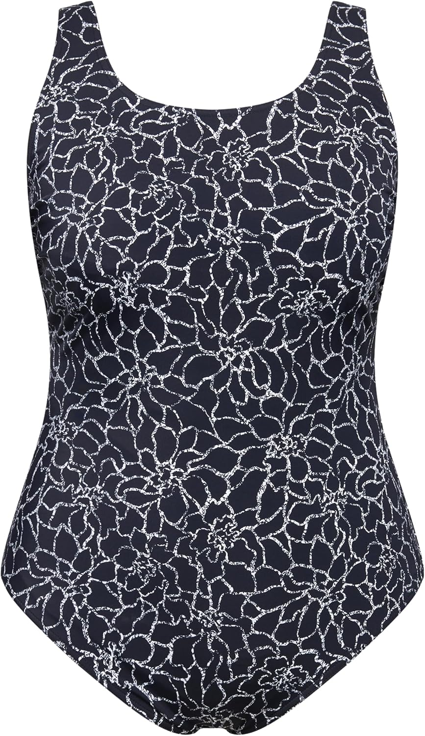 Ulla Popken Damen Badeanzug 42 Schwarz, 42 Schwarz