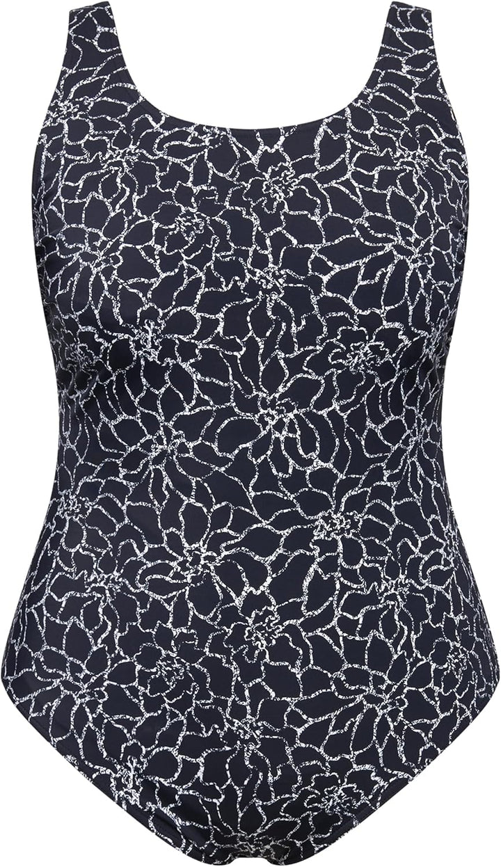 Ulla Popken Damen Badeanzug 42 Schwarz, 42 Schwarz
