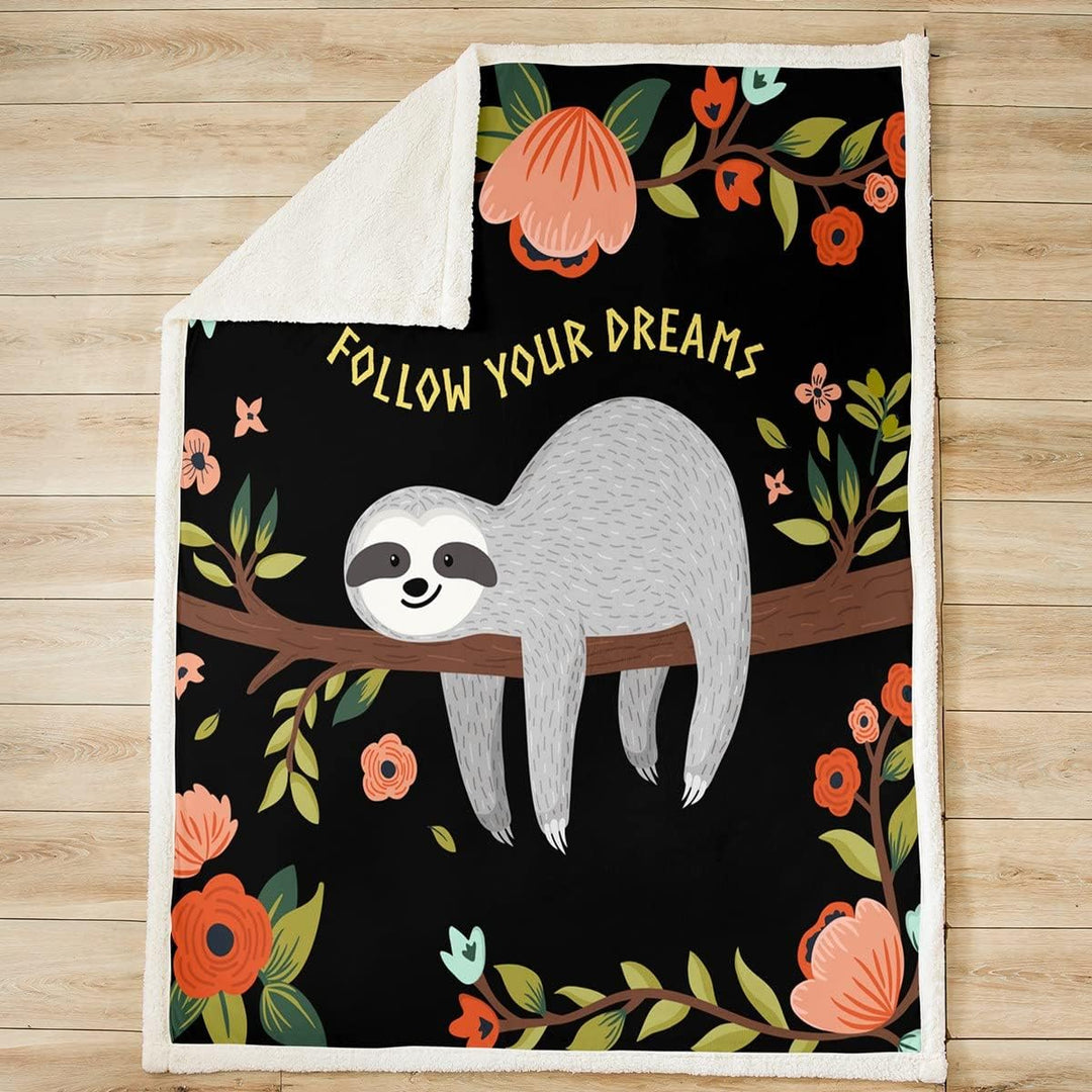 Loussiesd Faultier 150x200cm Kuscheldecke Kinder Faultier Tiere Wohndecke Tropische Blumen Blätter F