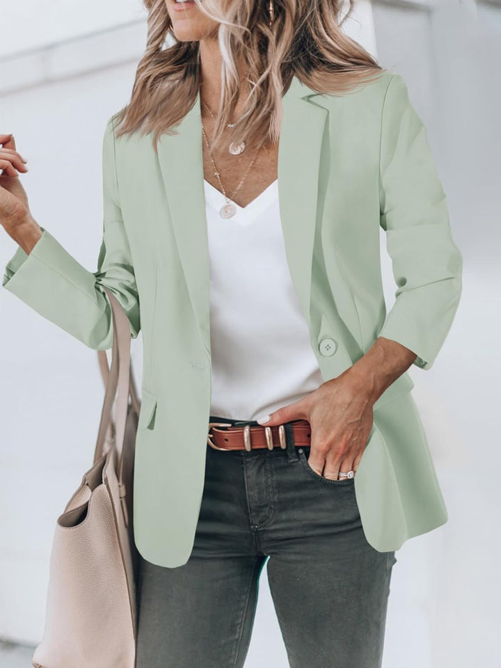 Cicy Bell Damen Langarm Casual Blazer Arbeit Büro Knopf Open Front Jacke Anzug XS Light Green, XS Li