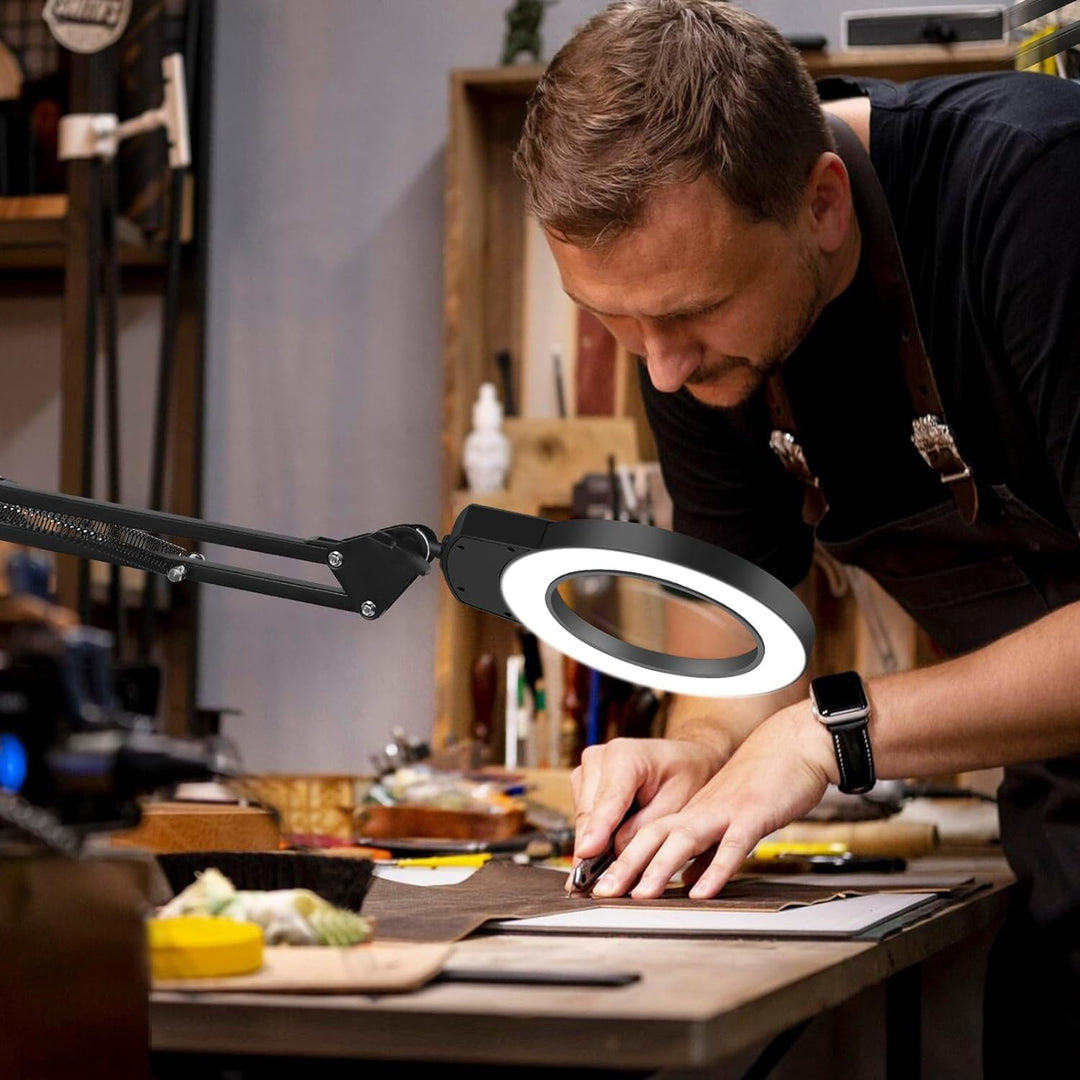 SAVSOO Lupe mit Touch Control Licht und Ständer - LED Lupenleuchte in Schwarz, Klemme, 5 Farbmodi, s