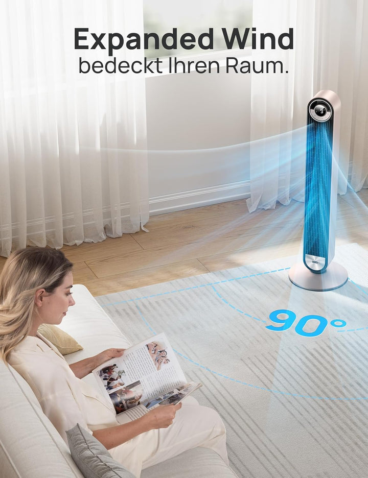 Dreo 25dB Smart Leiser Turmventilator mit Kühlung, 106cm WiFi Alexa Tower Fan, 90° oszillierender Ve