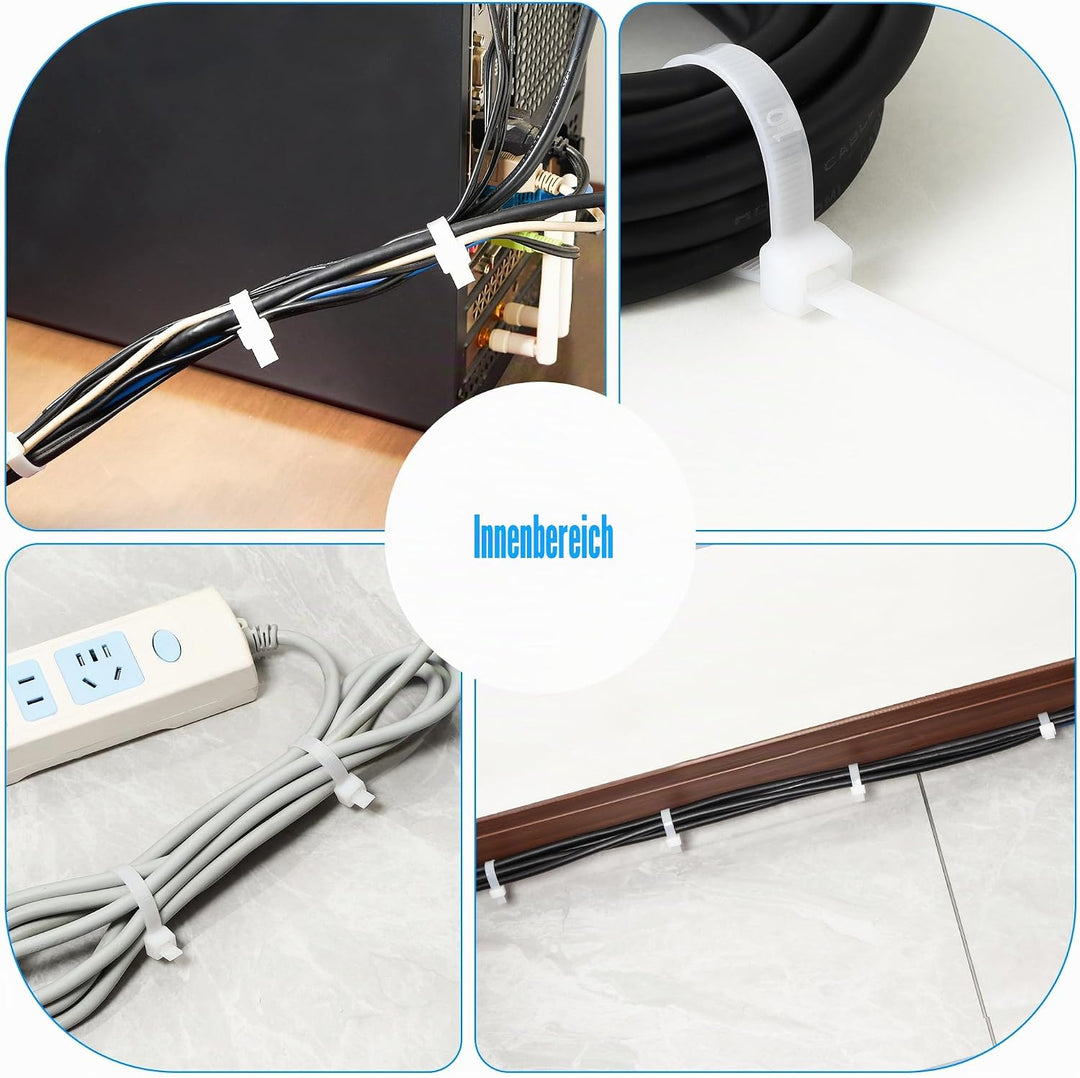 1000 Stück Kabelbinder, UV-Beständig, 23kg Zugfestigkeit - Ideal für Kabelmanagement, Garten, Wohnen