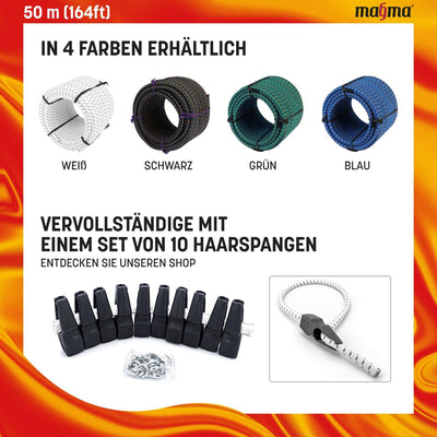 MAGMA Elastisches Seil Bungee-Seil für Schwimmbadabdeckungen 8mm, 50m. Gummiseil für Schwimmbad, Ang