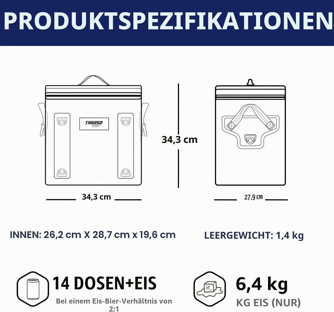Thurso Surf Soft-Kühltasche für 24 Dosen, tragbare Eiskühltasche, 48 Stunden Isolierung, auslaufsich