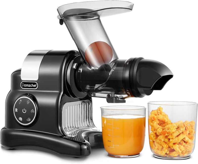 AMZCHEF Entsafter mit 80MM Grosser Einfüllschacht - 150W Entsafter Slow Juicer mit 2 Geschwindigkeit