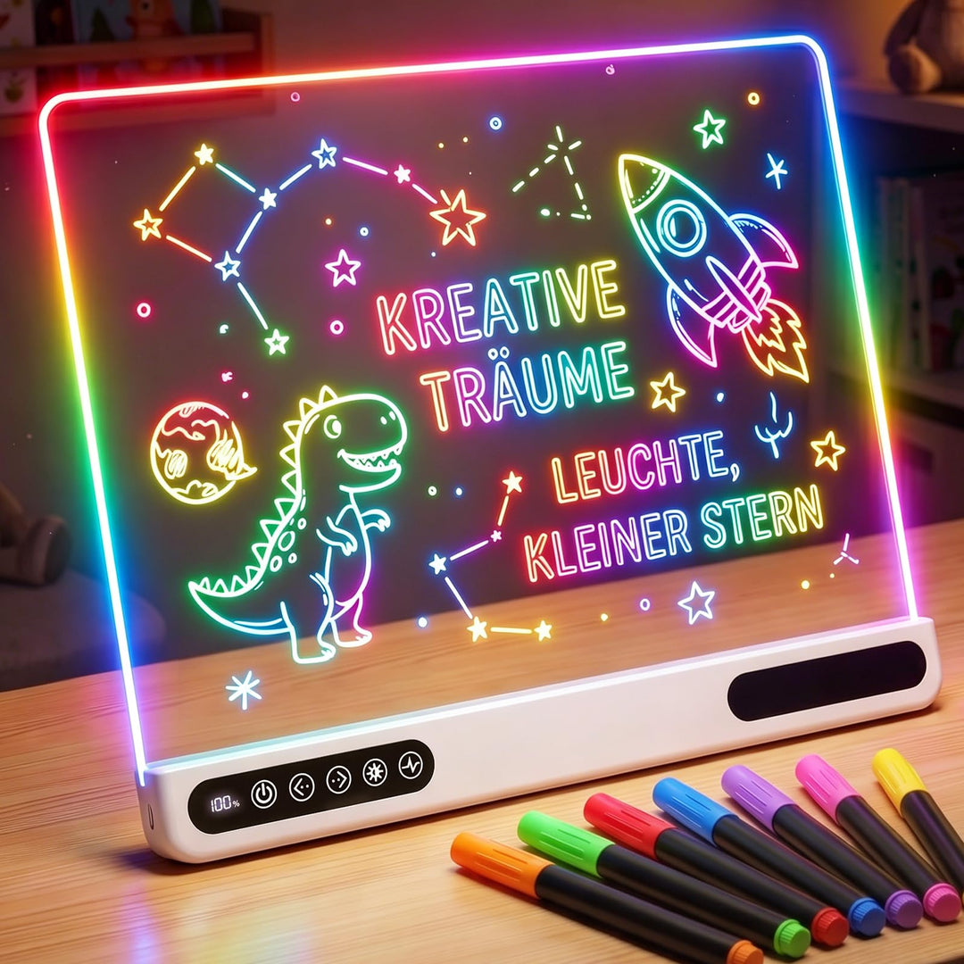 JOVVI LED Zeichenbrett, Kinder Zeichenbrett mit 7 Farben & 4 Modi, Aufladbares Malboard mit Akku und