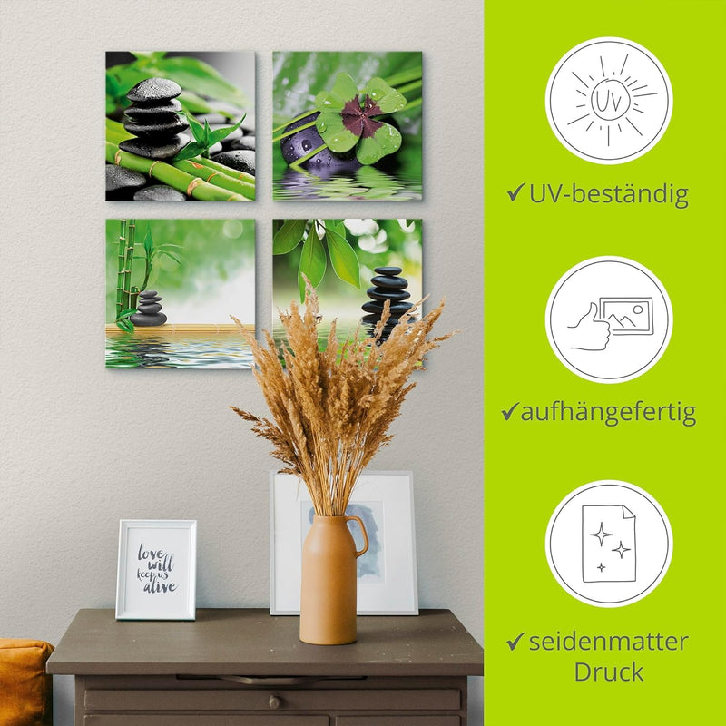 ARTLAND Leinwandbilder auf Holz Wandbild Bild Set 4 teilig je 40x40 cm Quadratisch Wellness Zen Stei