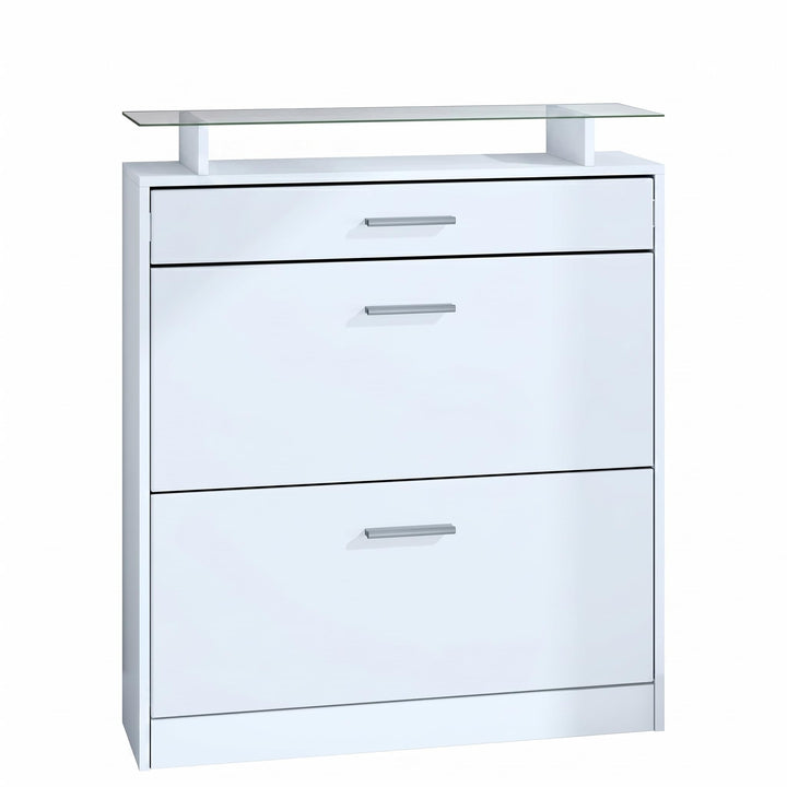 Vladon Schuhschrank Loret 89 x 104 x 23 cm Schuhkipper für 16 Paar Schuhe mit 1 Schublade, 1 Glasabl