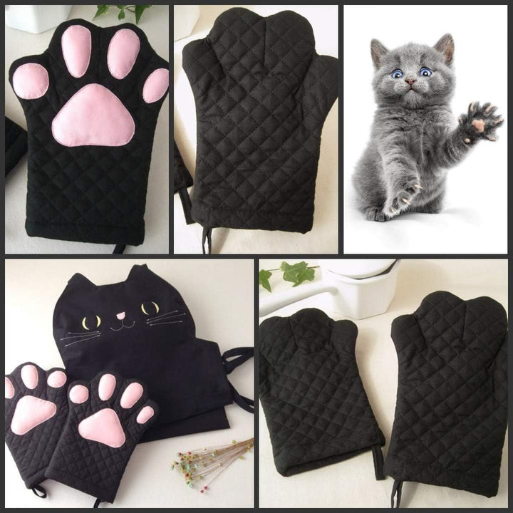 Ofenhandschuhe, süsses, lustiges, Katzenpfoten-Design, hitzebeständig, gestepptes Baumwollfutter, To