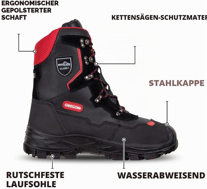 Oregon Yukon Kettensägen-Schnittschutzstiefel aus Leder, Klasse 1, Grösse 44 (UK Grösse 9.5) (295449