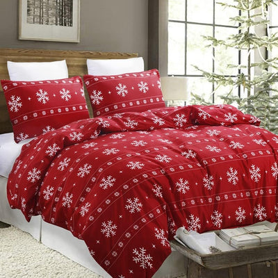YEPINS Weihnachten Bettwäsche 200x200 Rot Schneeflocken Mikrofaser Weihnachts Motiv Bettbezug Set 3