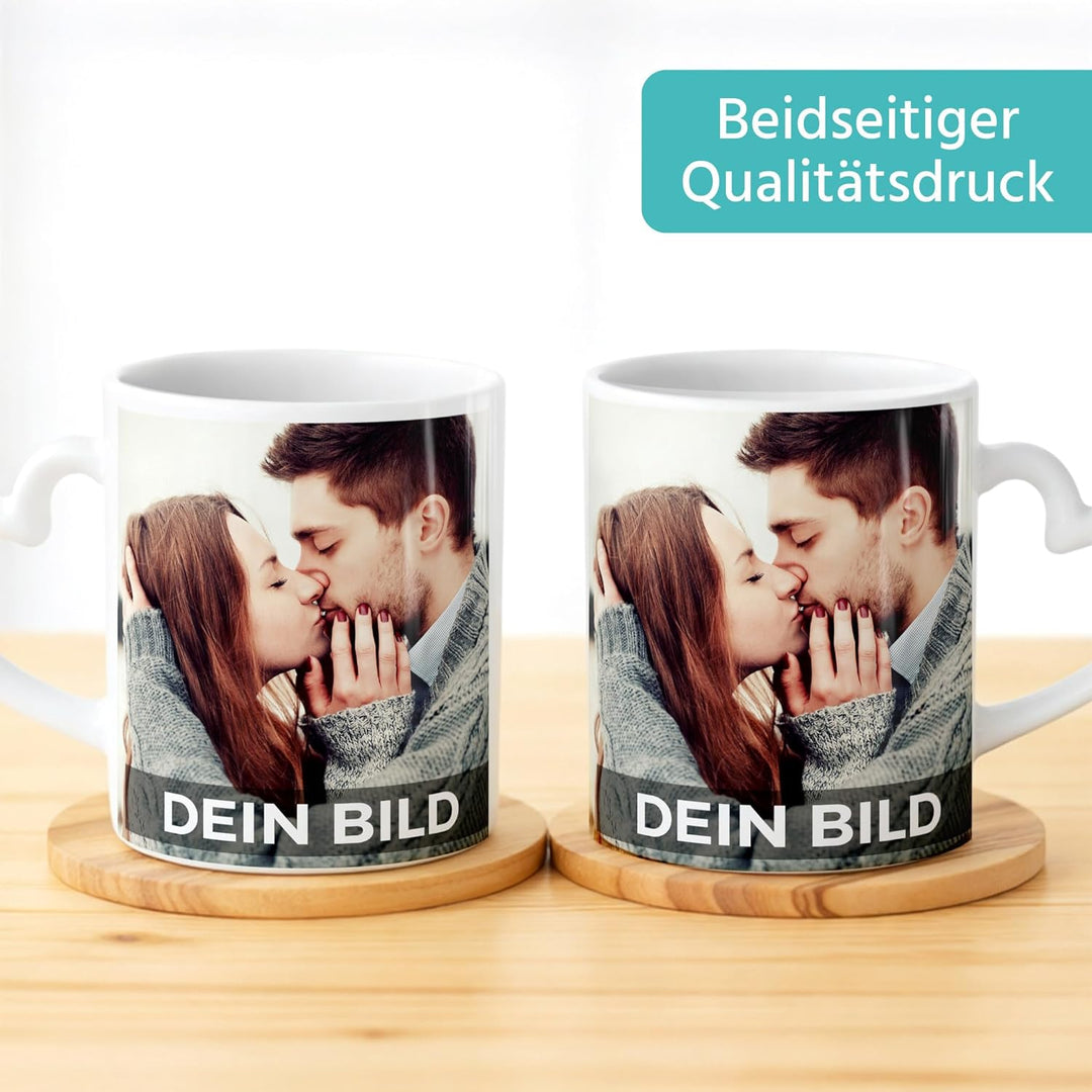 Fototasse mit Herzhenkel personalisiert mit eigenem Bild und Text Fotogeschenk Liebe Valentinstag We