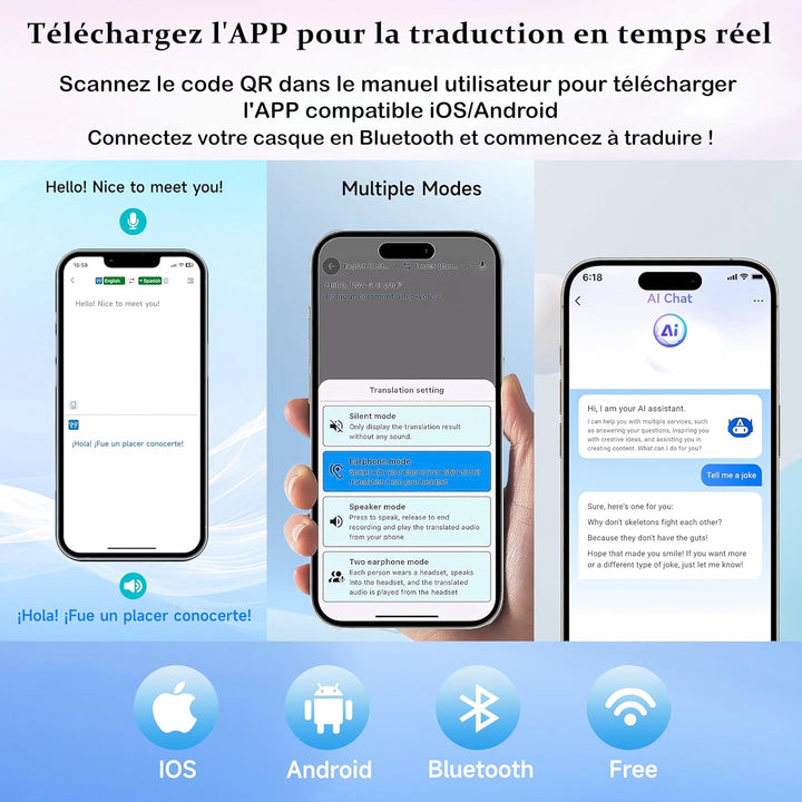 Bluetooth-Kopfhörer mit KI-Übersetzer, sofortige Konversation, kein WiFi, über 140 Sprachen, kompati