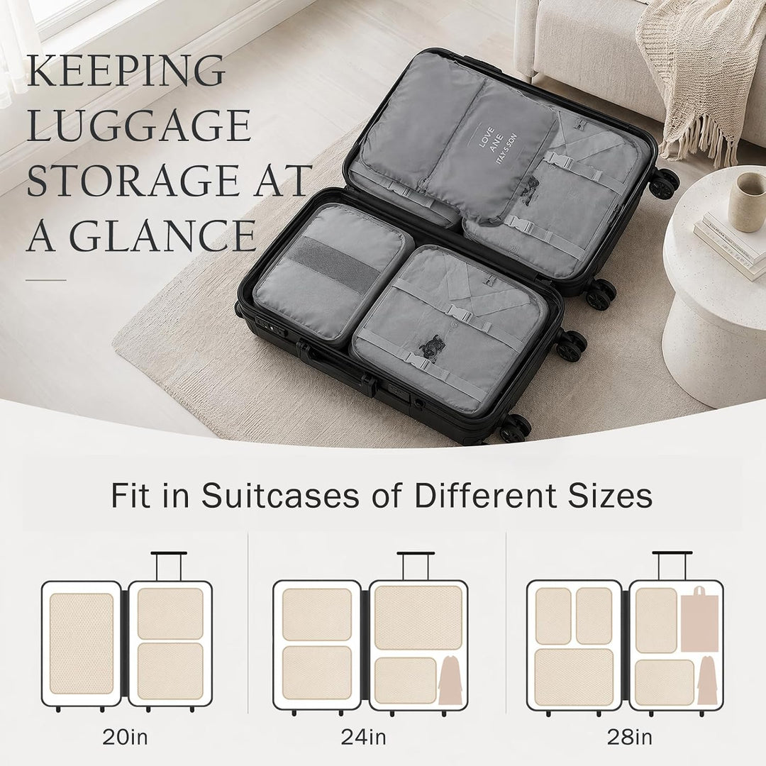 Koffer Organizer Set 15 Teilig Wasserdichte Packing Cubes Kleidertaschen Grau, Grau