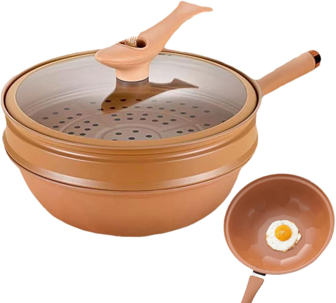 Kongou Antihaft Wok Mit Deckel, 32cm Wok Induktion Mit Dampfgarer, Stir-Fry Wok Energie Konzentriere