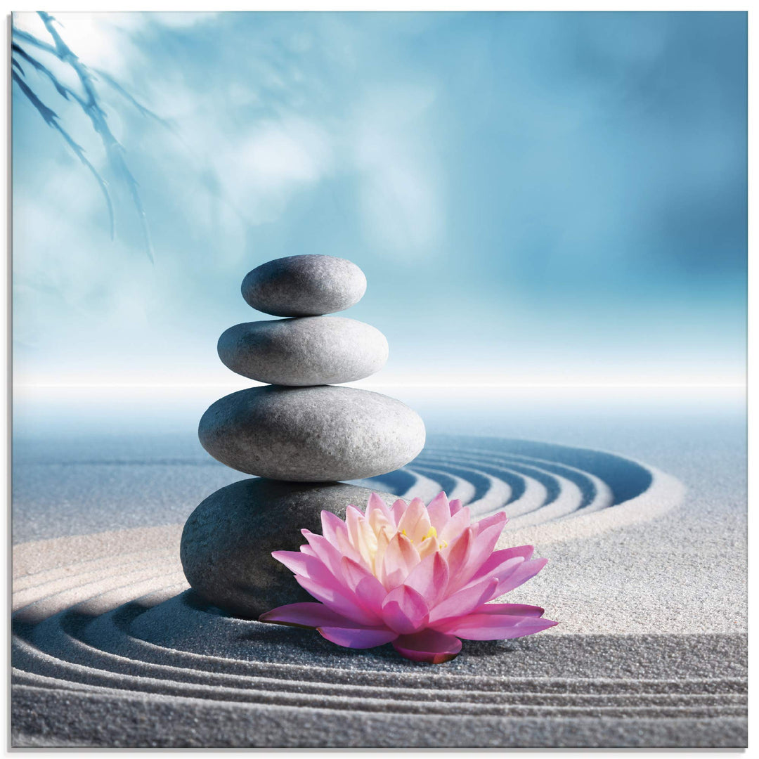 ARTland Glasbilder Wandbild Glas Bild einteilig 50x50 cm Quadratisch Asien Wellness Zen Steine Sand