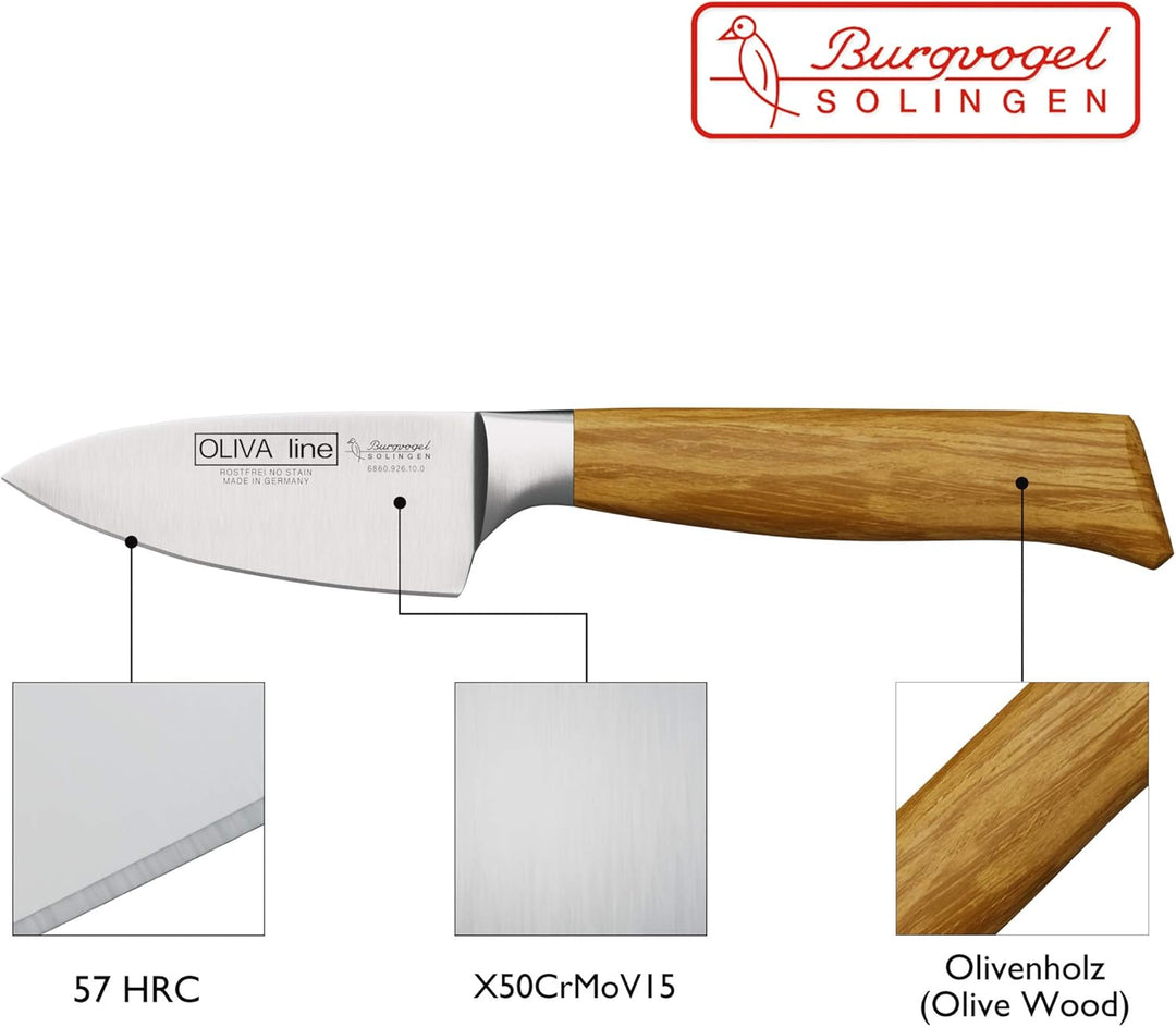 Burgvogel Solingen Kochmesser 10 cm geschmiedet Olivenholz, Oliva Line, rostfrei, deutsches Küchenme