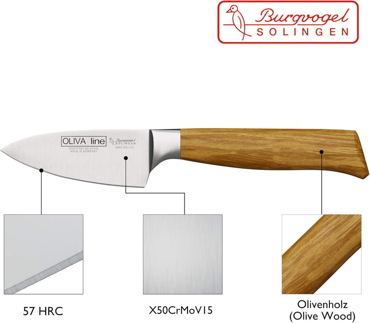 Burgvogel Solingen Kochmesser 10 cm geschmiedet Olivenholz, Oliva Line, rostfrei, deutsches Küchenme