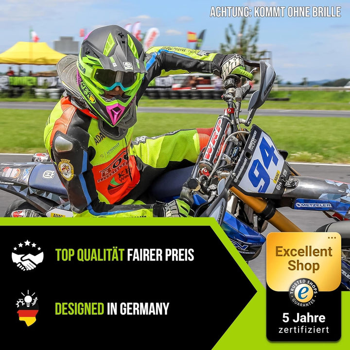 Broken Head MX Motocross-Helm The Hunter Light Grün-Pink – sehr Leichter Profi Cross-Helm XXL 63-64,