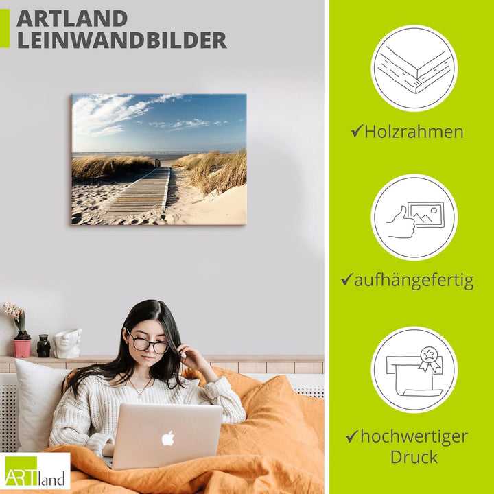 Artland Leinwandbild Wandbild Bild auf Leinwand 80x60 cm Wanddeko Strand Meer Maritim Düne Gräser No