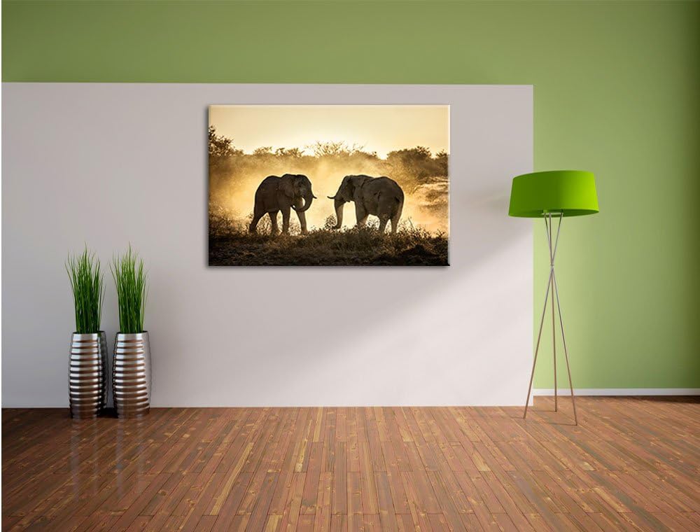kämpfende Elefanten, Format: 100x70 auf Leinwand, XXL riesige Bilder fertig gerahmt mit Keilrahmen,