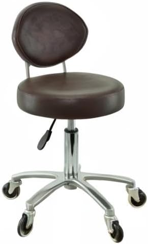 Premium Rollhocker braun mit ovaler Lehne höhenverstellbar von 50 bis 65 cm - Rundsitz- Drehhocker A