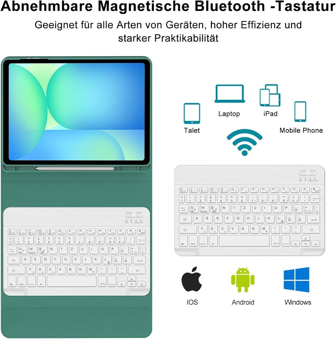 FOGARI Hülle mit Tastatur für Samsung Galaxy Tab S10 FE 10.9"/S9 FE/S9 10.9" 2025, Tastatur QWERTZ d
