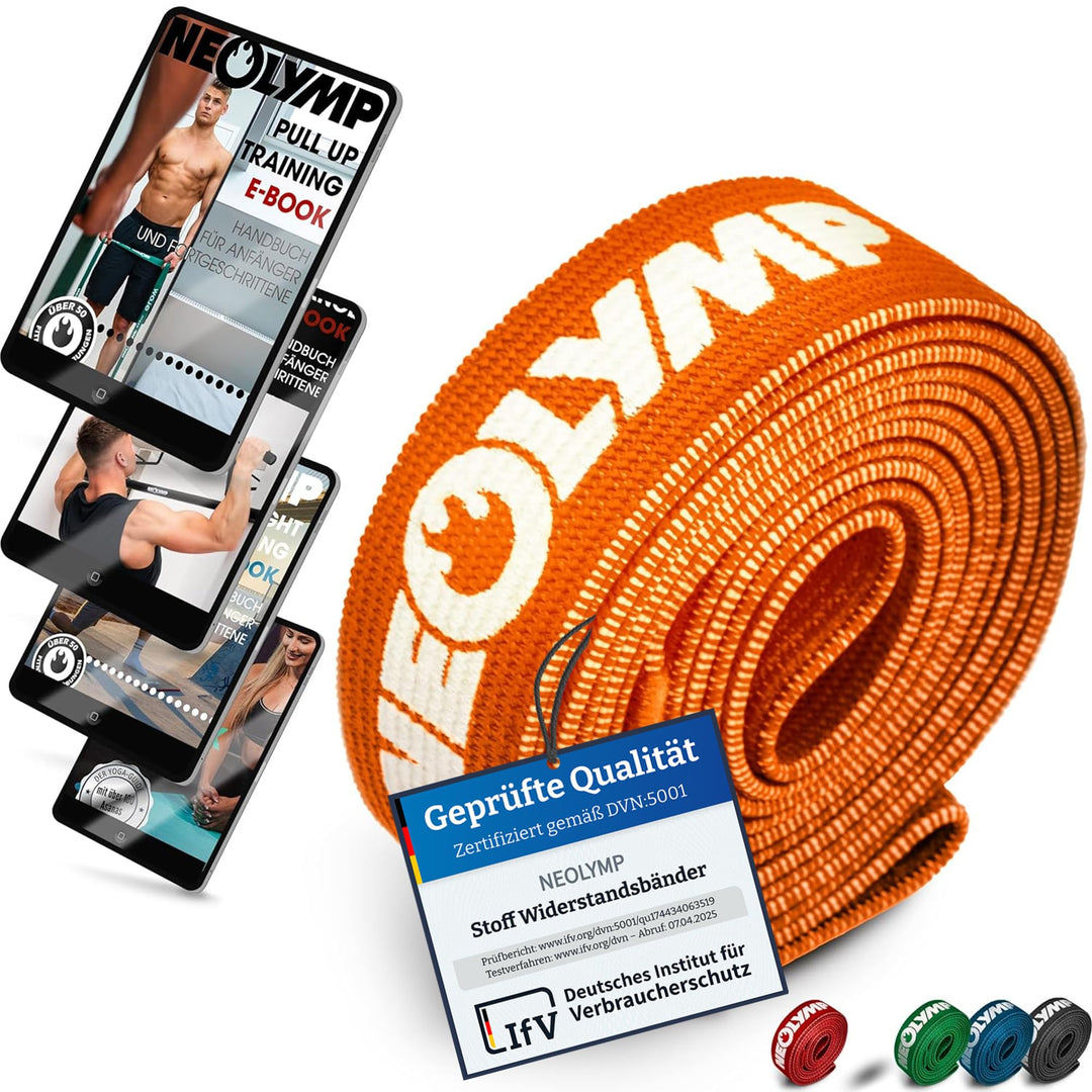 NEOLYMP Lange Fitnessbänder Stoff mit Fitness E-Book - waschbare Resistance Bands, Widerstandsbänder