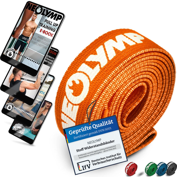 NEOLYMP Lange Fitnessbänder Stoff mit Fitness E-Book - waschbare Resistance Bands, Widerstandsbänder