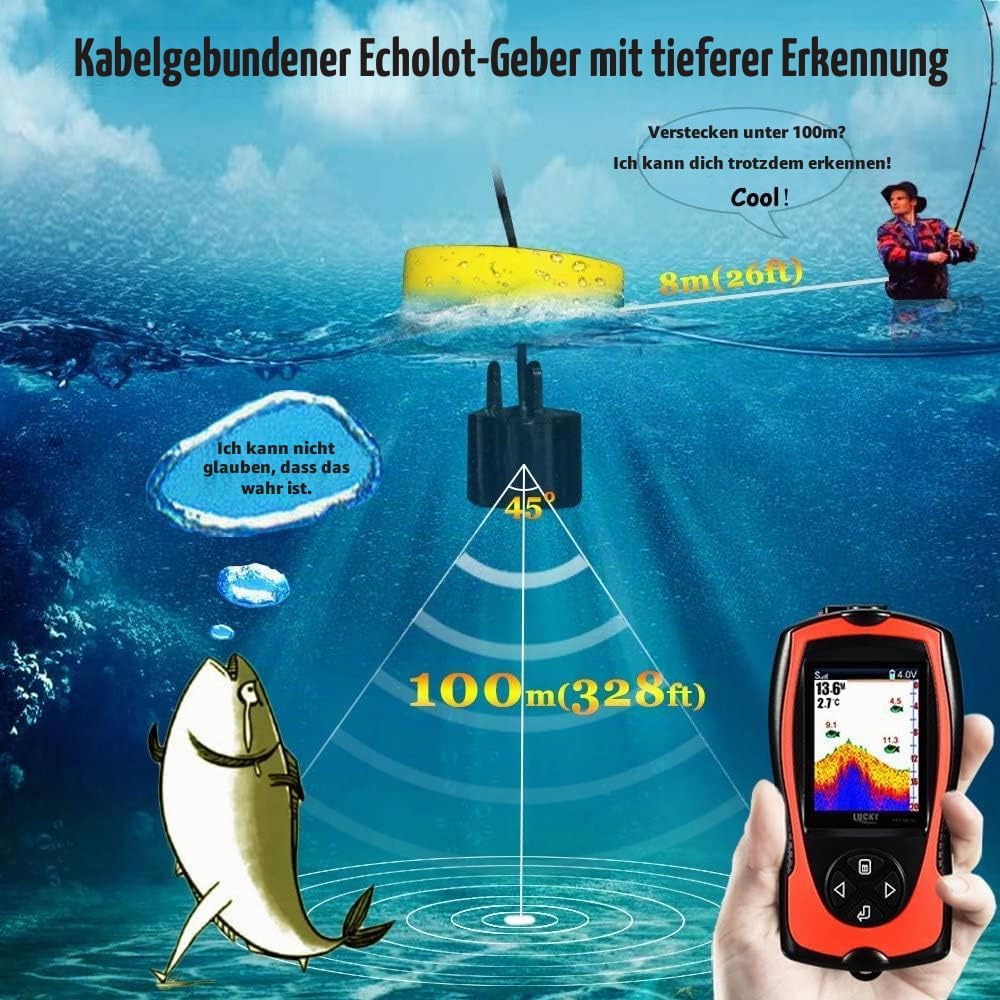 LUCKY Kabelgebundenes Tragbares Sonar Tragbarer Fischfinder zum Angeln Farbmonitor zum Eisfischen Fi