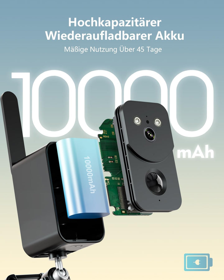 Xega 4G LTE Überwachungskamera mit SIM Karte 10000mAh Akku – Drahtlose Aussen Innen Tragbare Kamera
