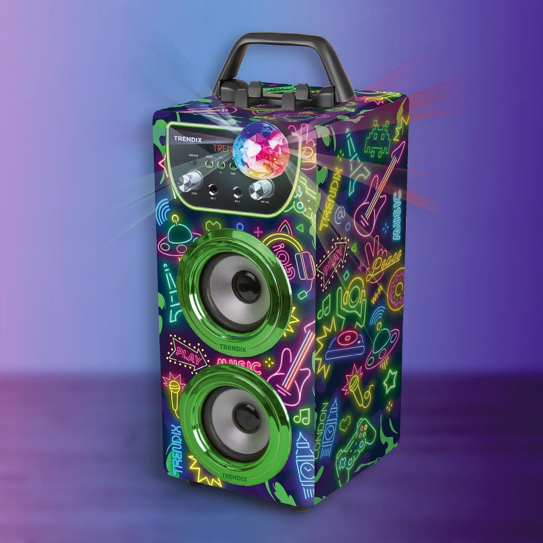 Trendix - Karaoke Maschine Kinder Neon World | Karaoke Anlage Mit 2 Mikrofonen | Musikbox Kinder Rad