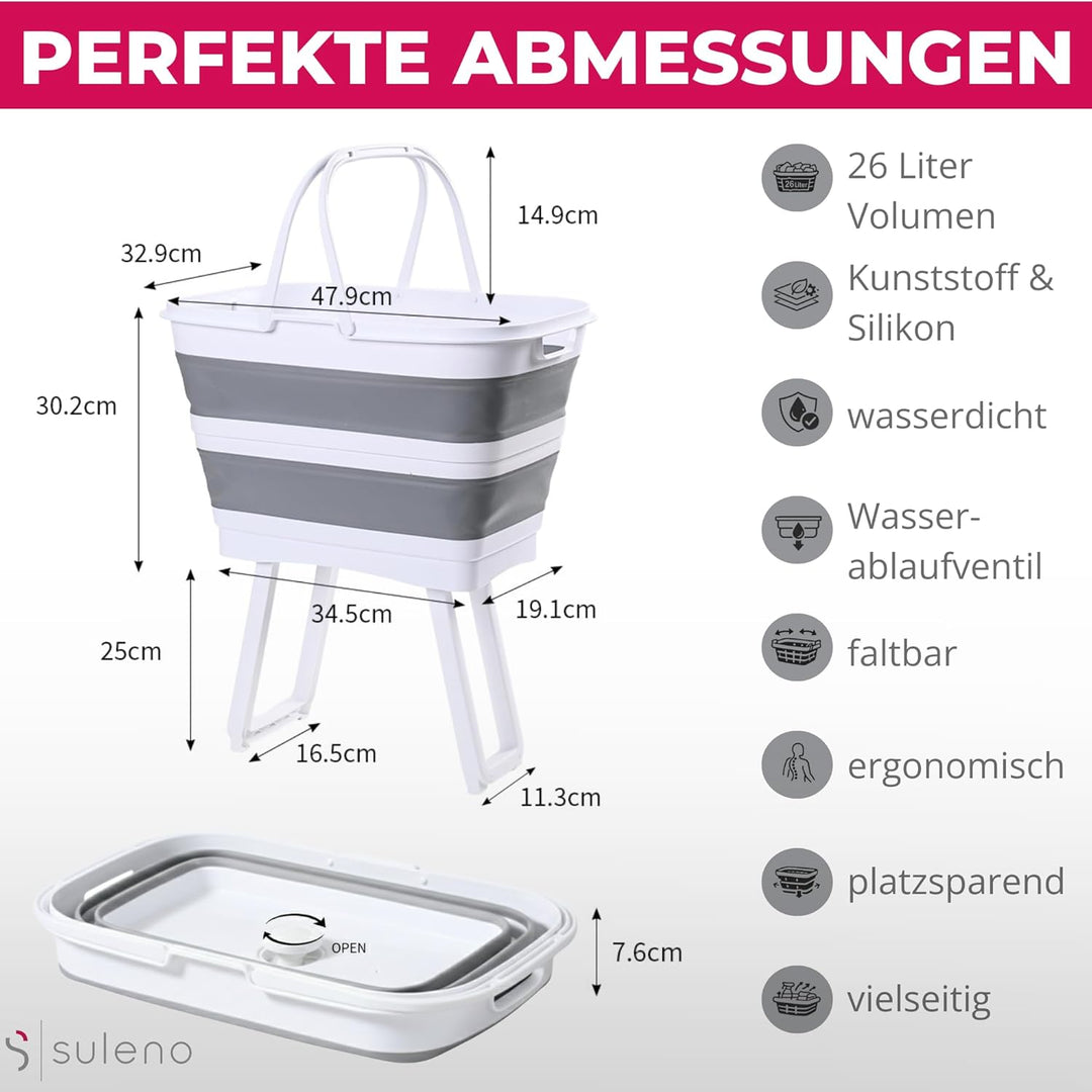 Faltbare Multifunktions-Waschwanne mit Ablauf – 26 L, wasserdicht & platzsparend – Wäschekorb faltba