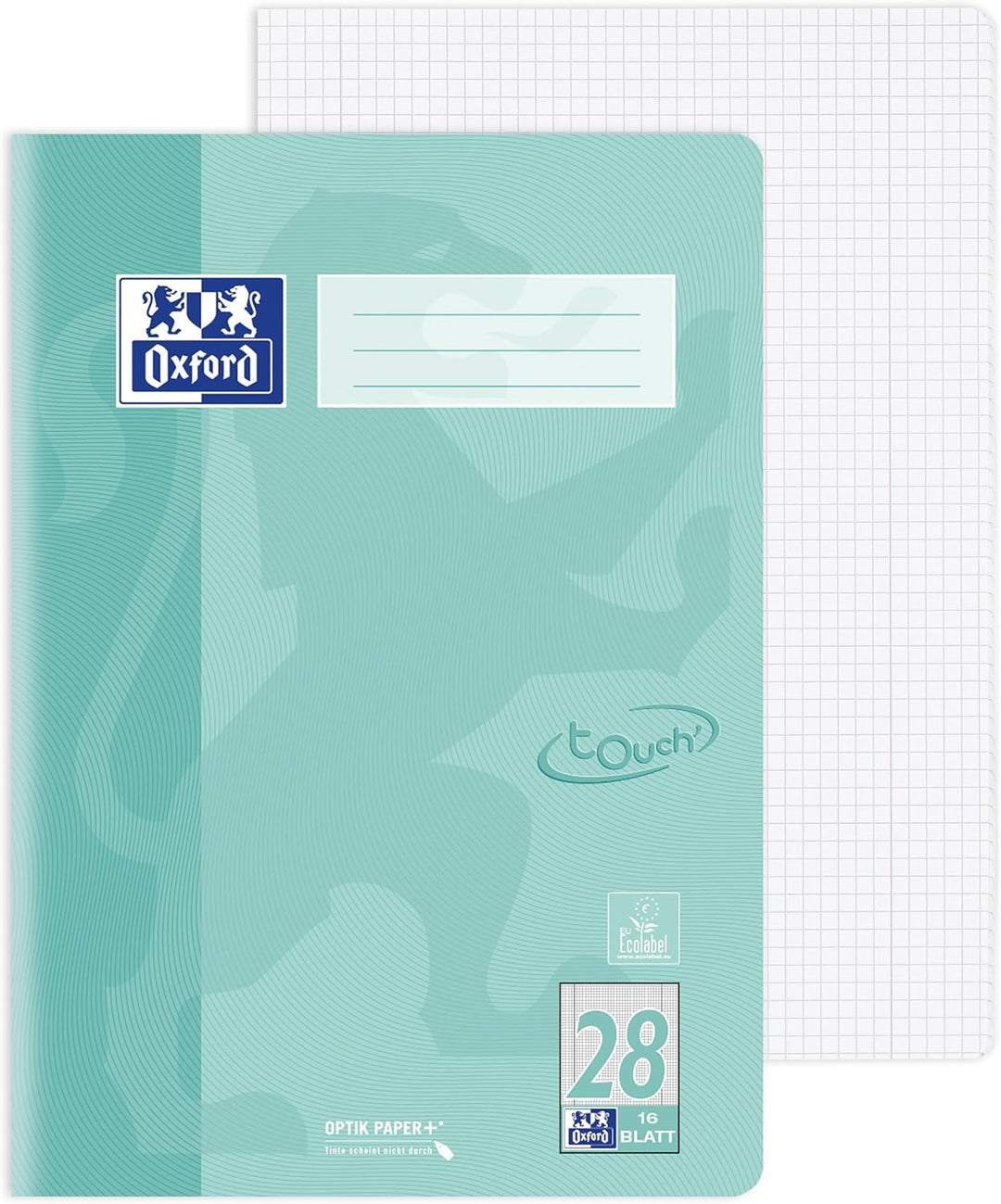 Oxford Schulheft A4 Touch, 16 Blatt, Lineatur 28, kariert, pastell grün, 15 Stück, Lineatur 28