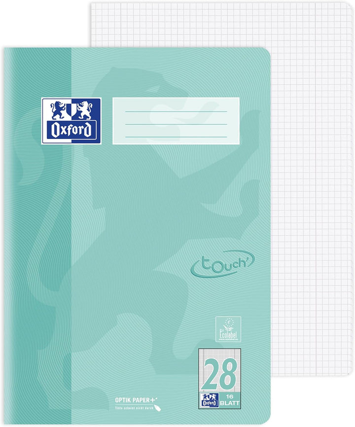Oxford Schulheft A4 Touch, 16 Blatt, Lineatur 28, kariert, pastell grün, 15 Stück, Lineatur 28